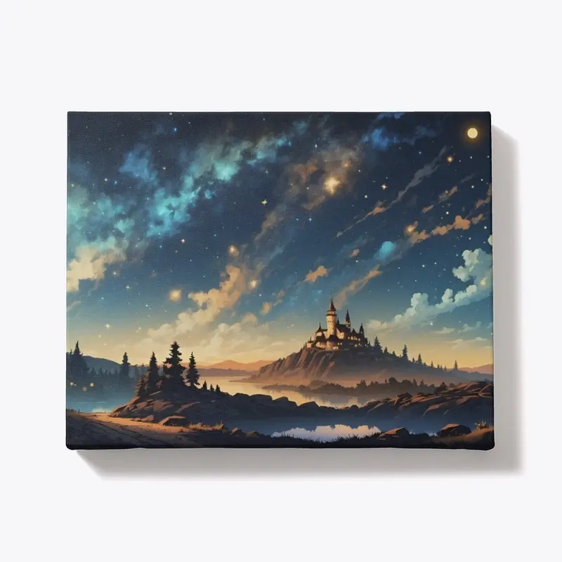 Night Starry Sky Landscape with a Castle